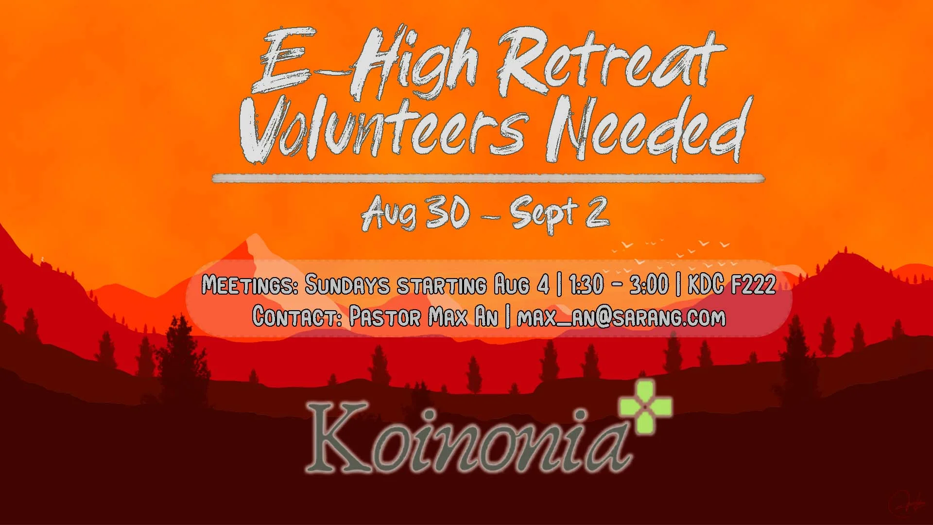 Volunteers Needed for E-High Fall Retreat