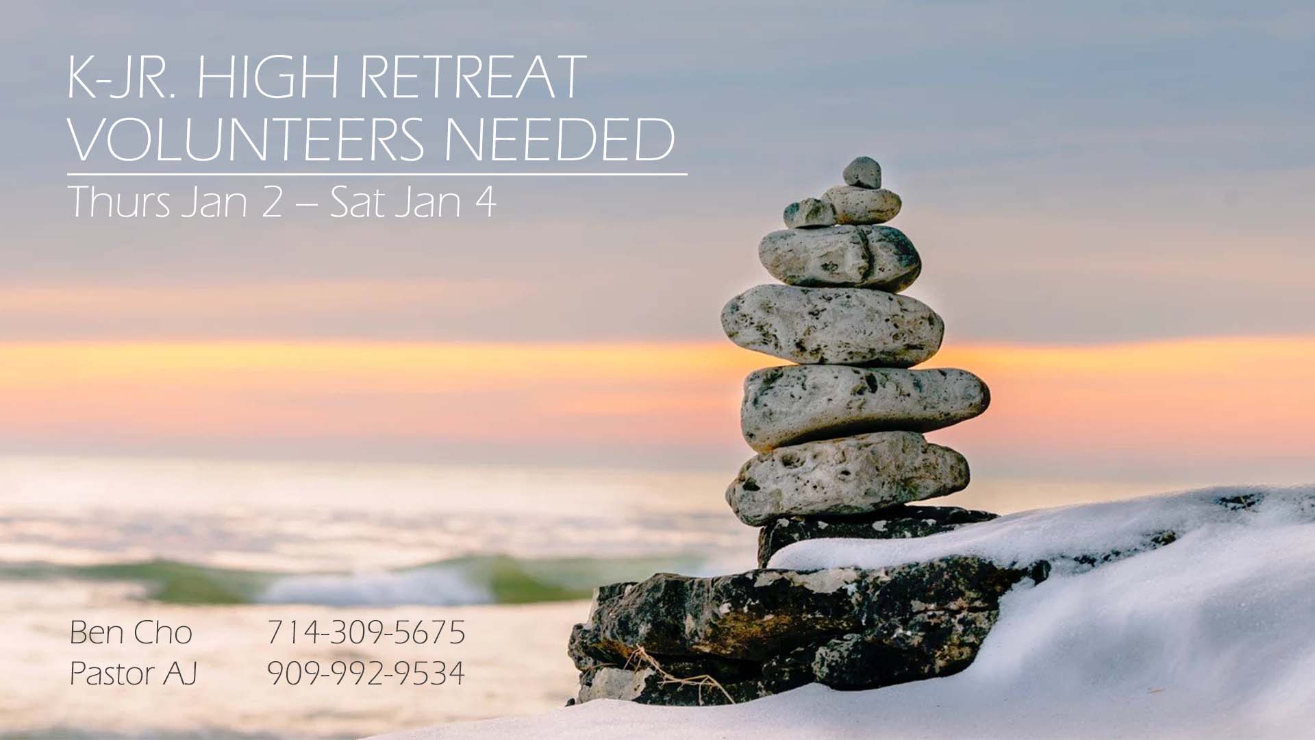 Volunteers Needed for K-Jr. High Winter Retreat