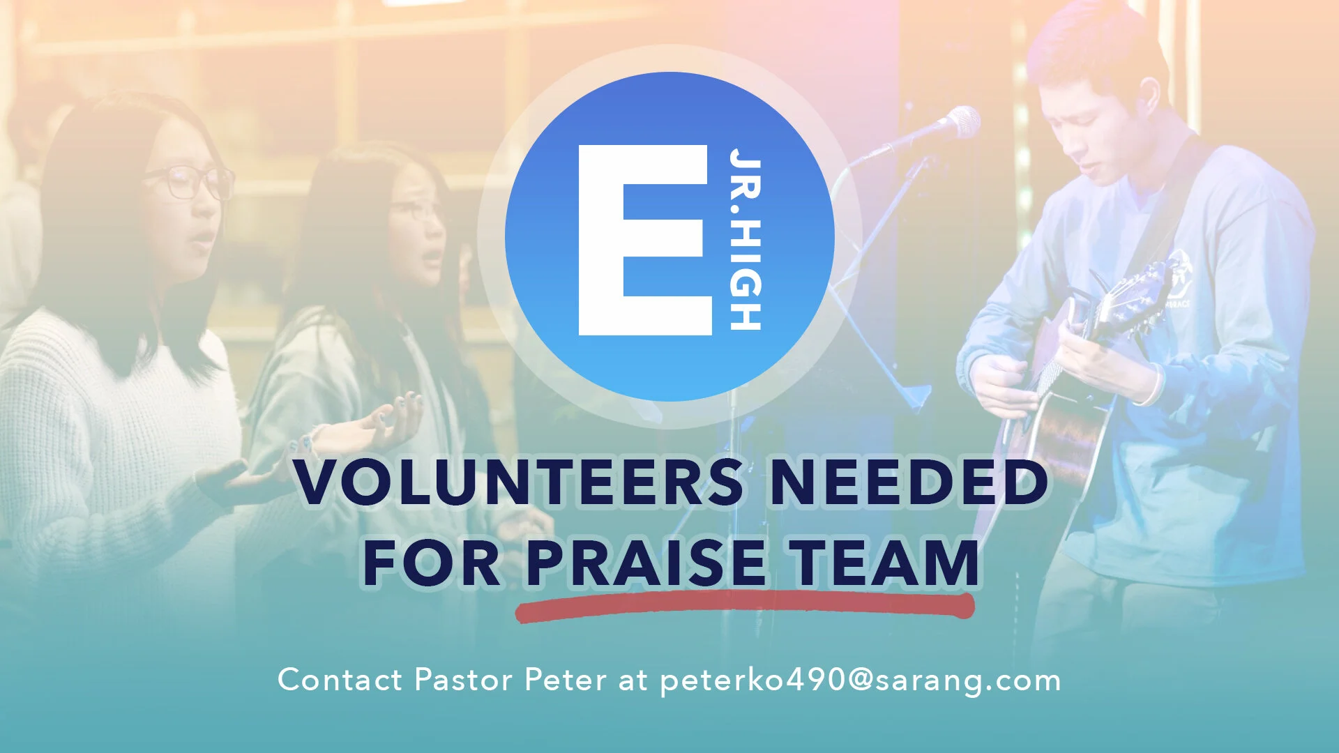 Recruiting: E-Jr. High Looking for Pianist and Drummer for Praise Team