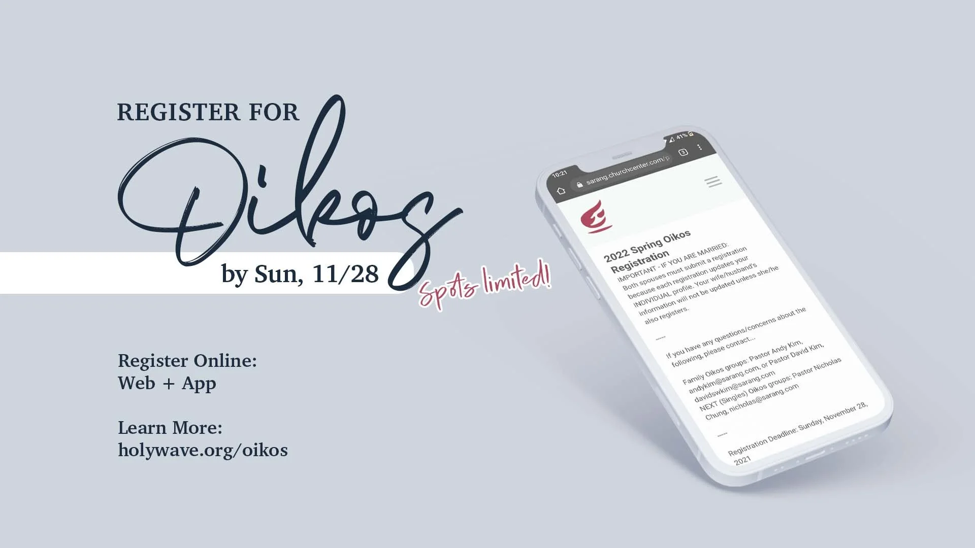 2022 Spring Oikos Registrations