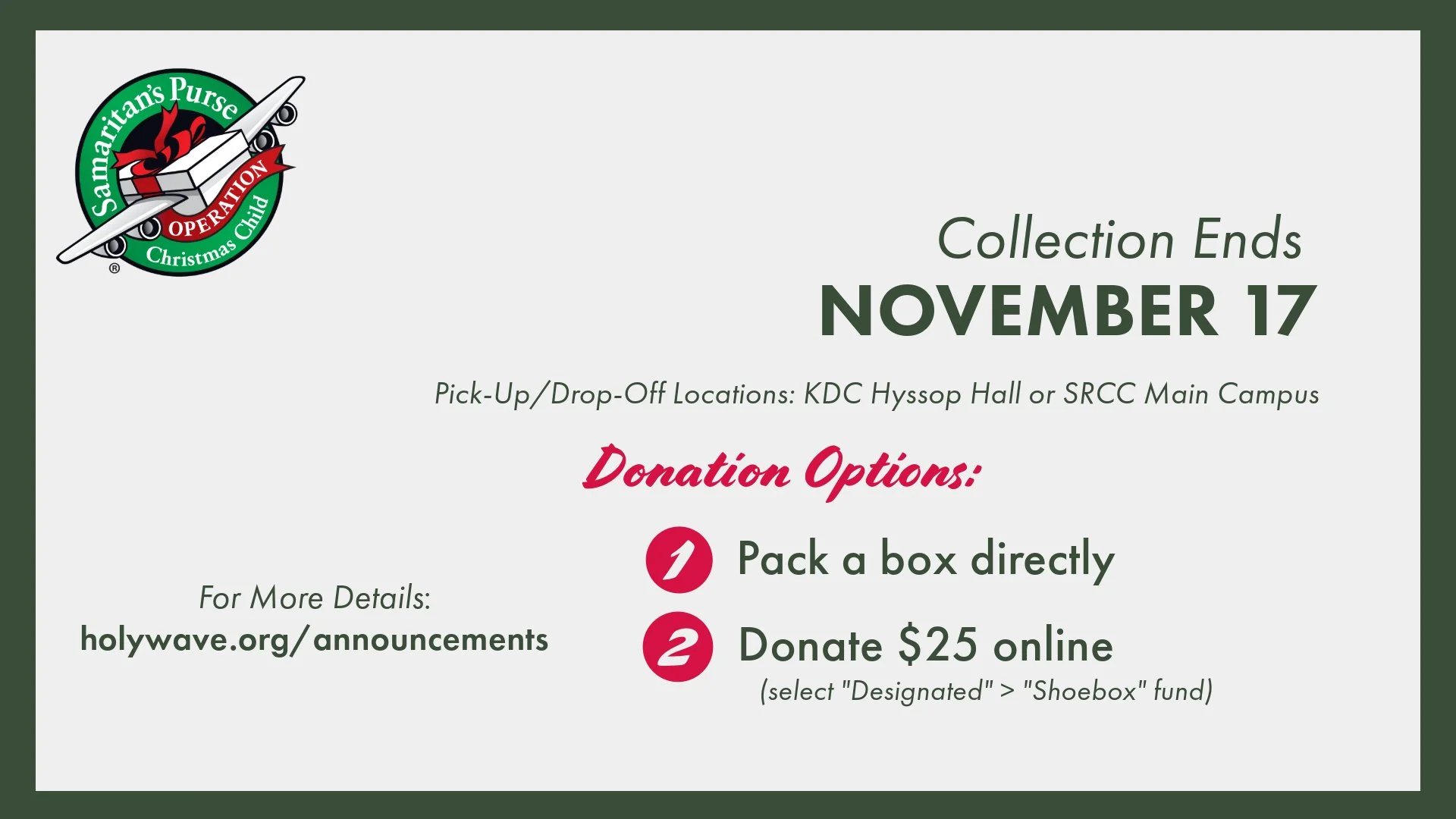 Operation Christmas Child Shoebox Drive