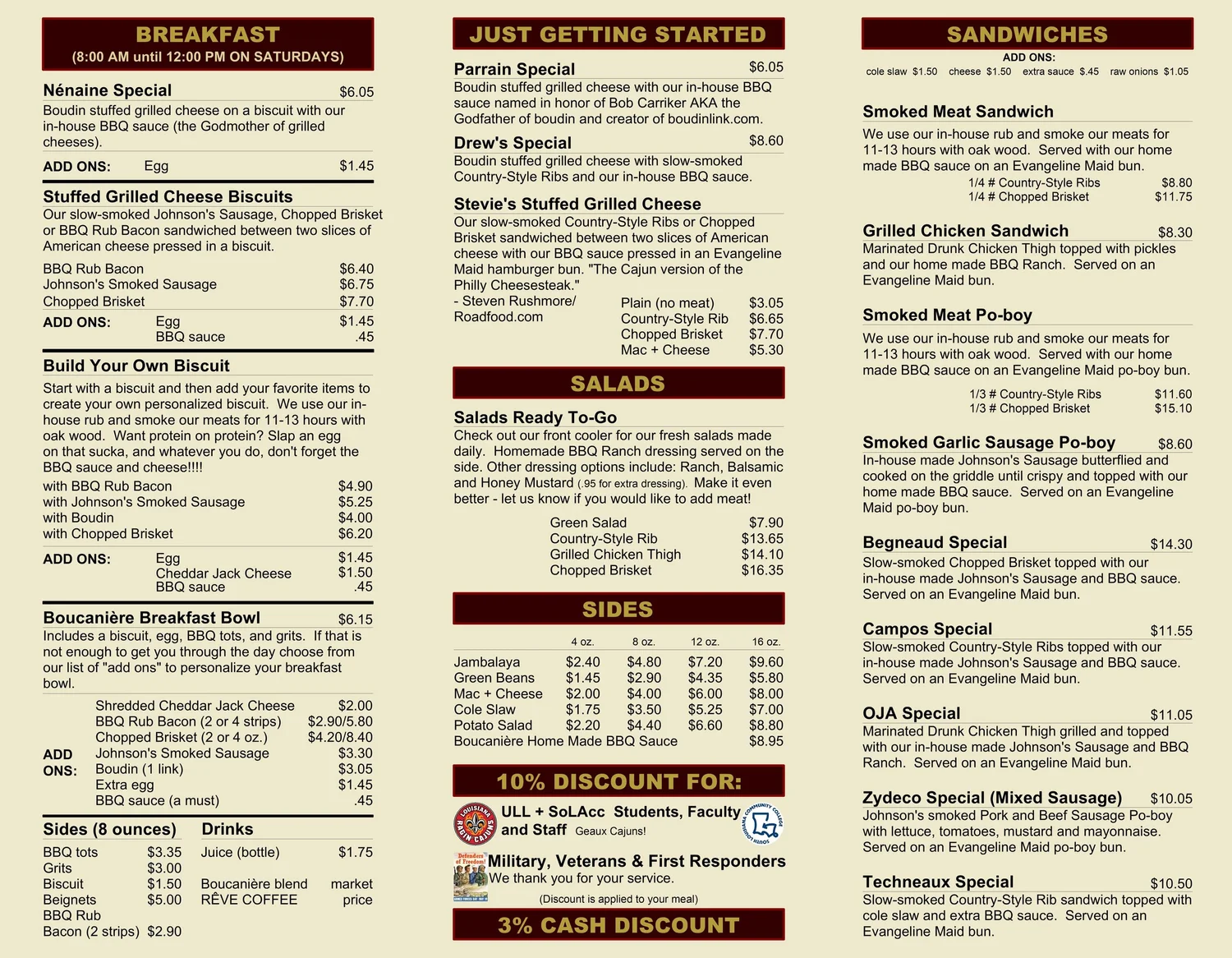 Menu — Johnson's Boucanière