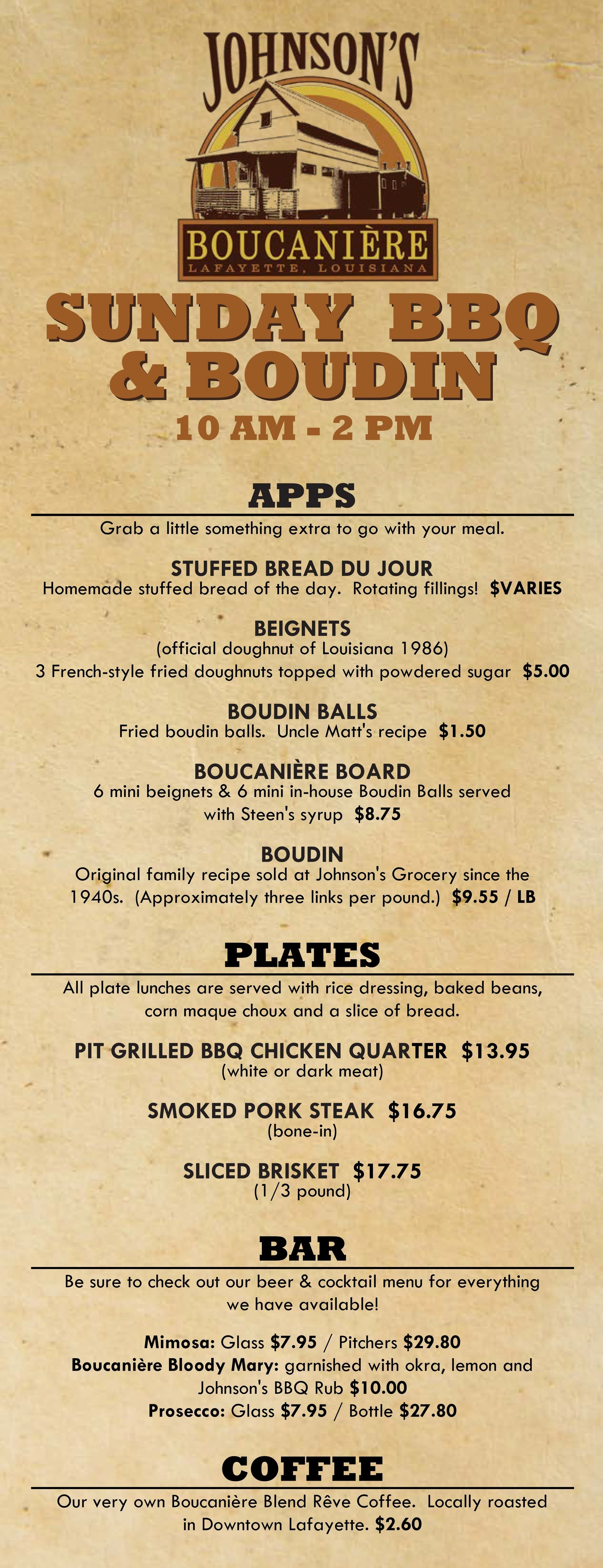 Menu — Johnson's Boucanière