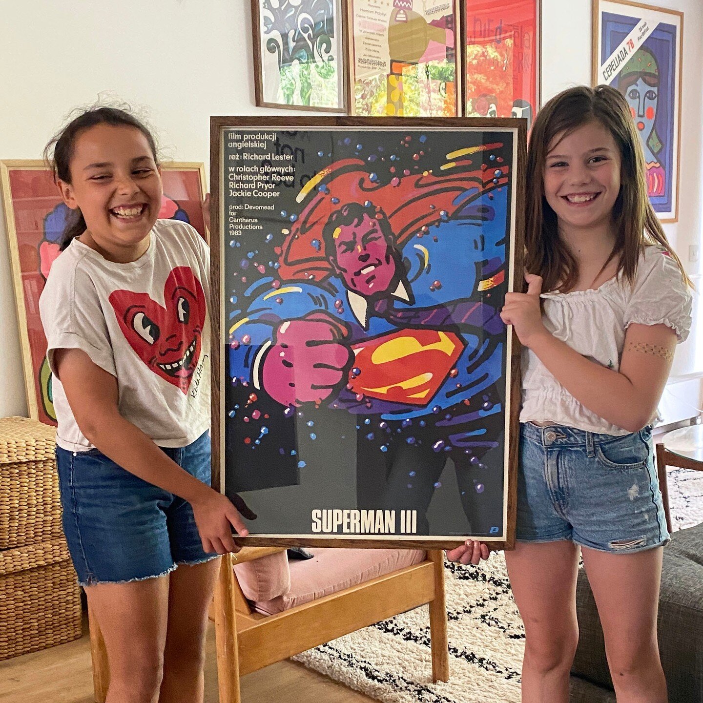 First rainy Monday of the summer hols. Great to have free labour on site ;)⁠
⁠
Cousin love + Superman adding colour and good vibes to an otherwise gloomy day.⁠
⁠
💖💙💛❤️⁠
⁠
Poster: Superman III by Waldemar Swierzy, 1985 (limited edition reprint)⁠
⁠
