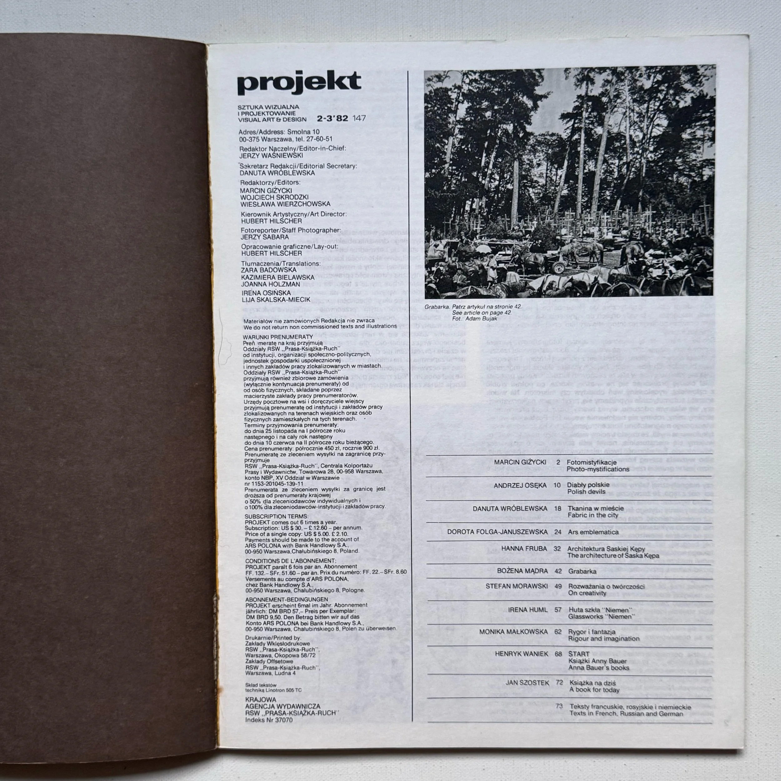 Vintage Polish ‘Projekt’ magazine of visual art & design from 1982. Cover designer is unknown.