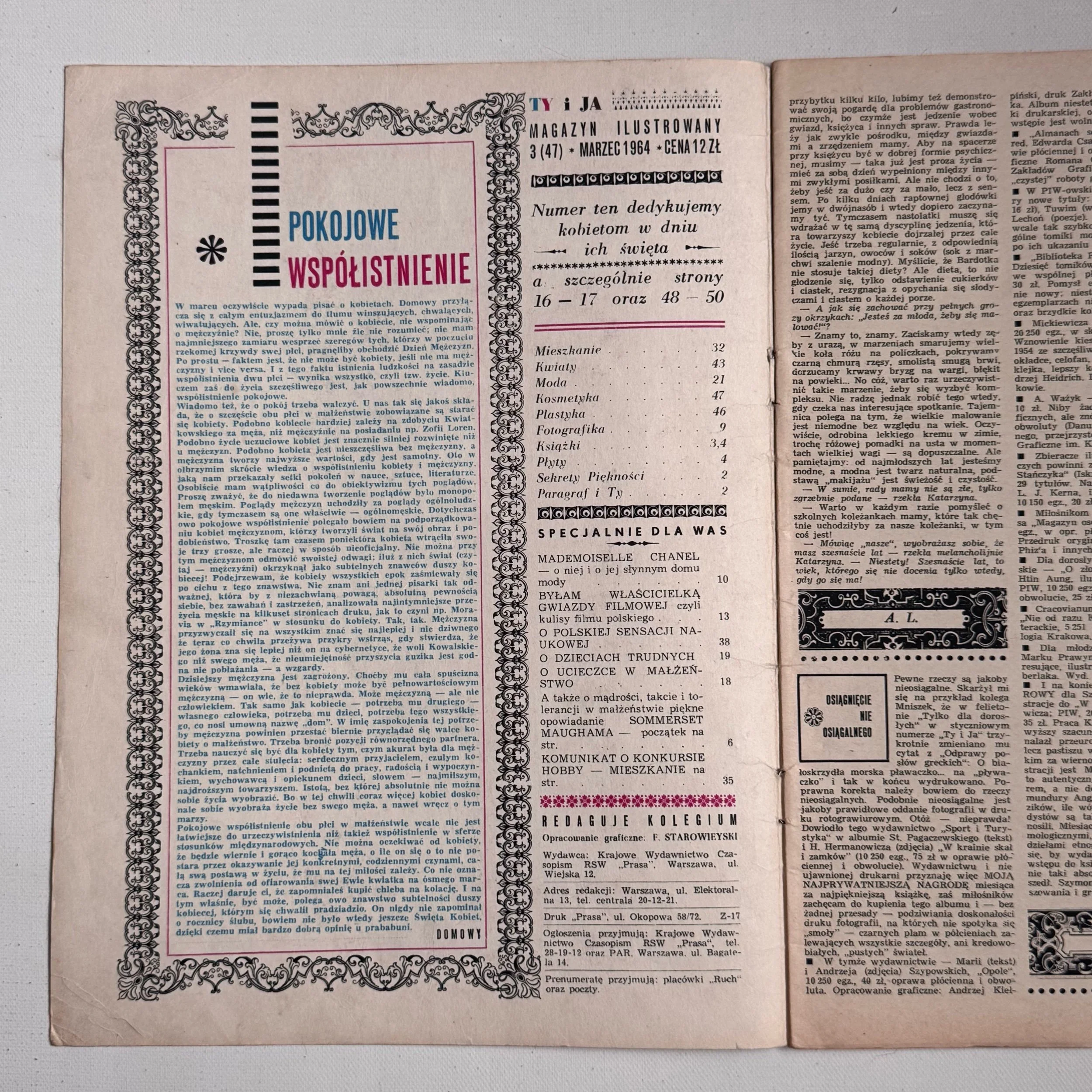 Polish vintage Ty i Ja magazine from 1964, No 3 (47) , with cover designed by Daniel Mroz.