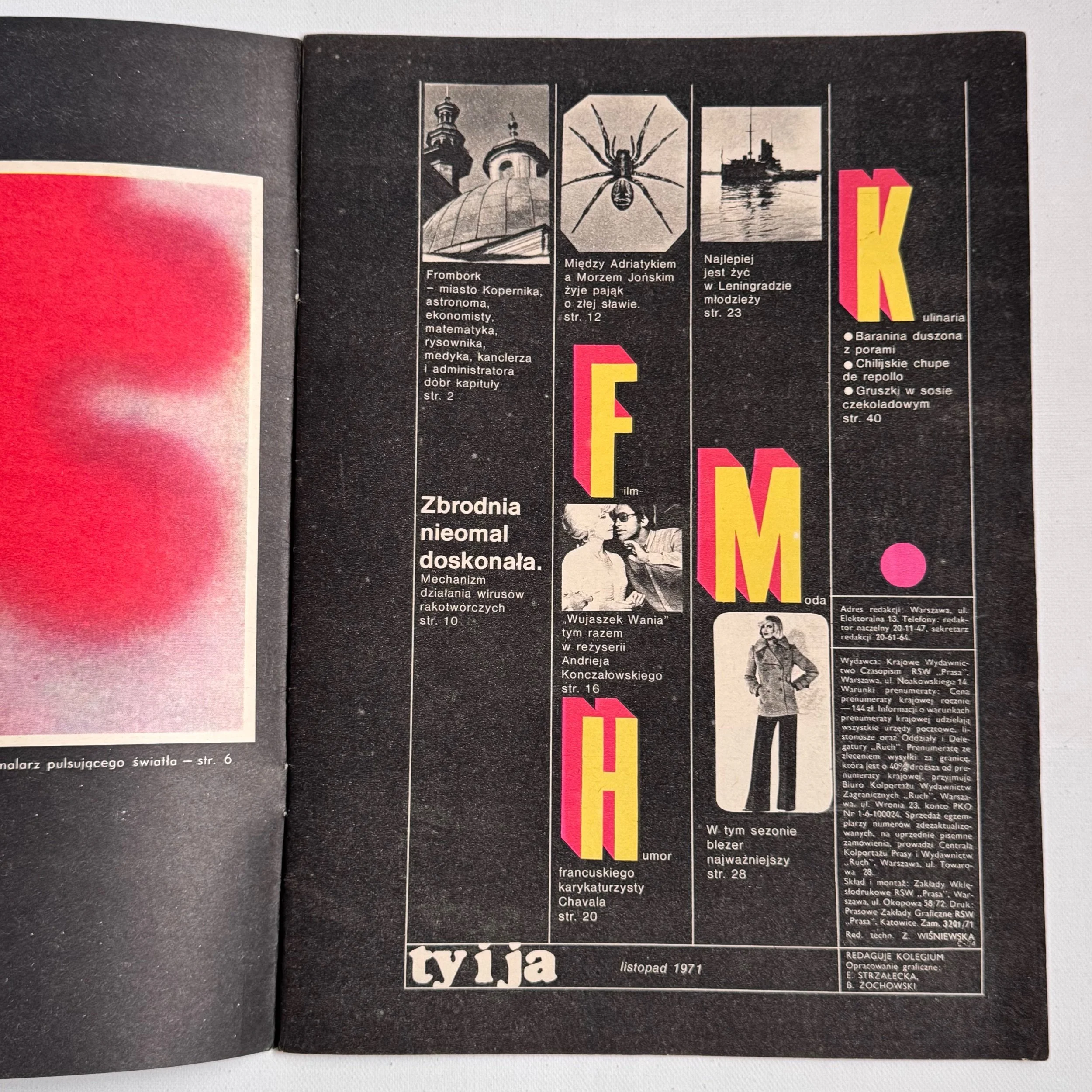 Original vintage Polish 1971 No 11 (139) Ty i Ja magazine, with cover designed by Roman Cieslewicz.