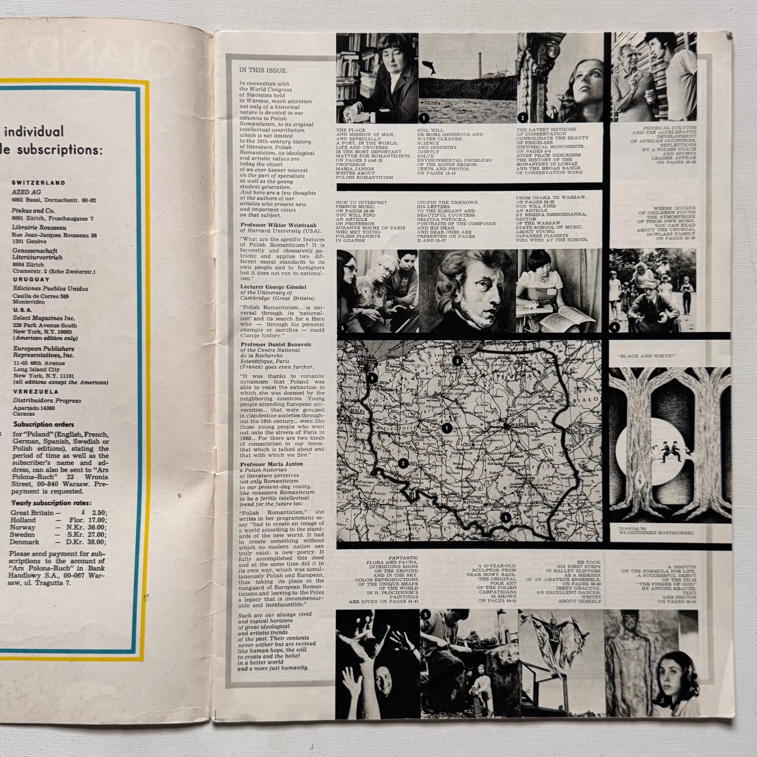 original vintage 1973 (no 12/232) Poland Magazine, with cover designed by Victor Hugo Ruiz Irazabal