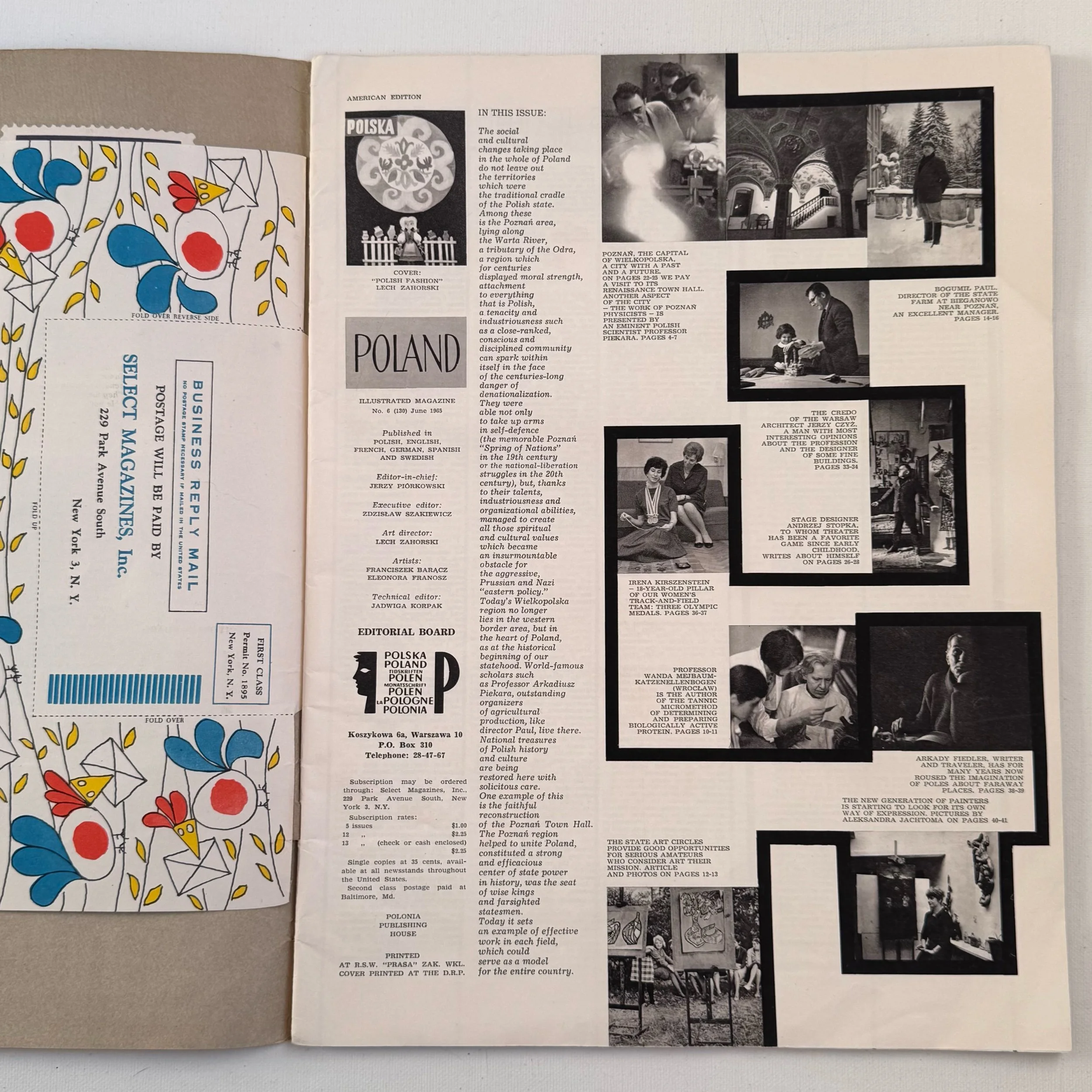 Original vintage 1965 Poland Magazine, with cover designed by Lech Zahorski.