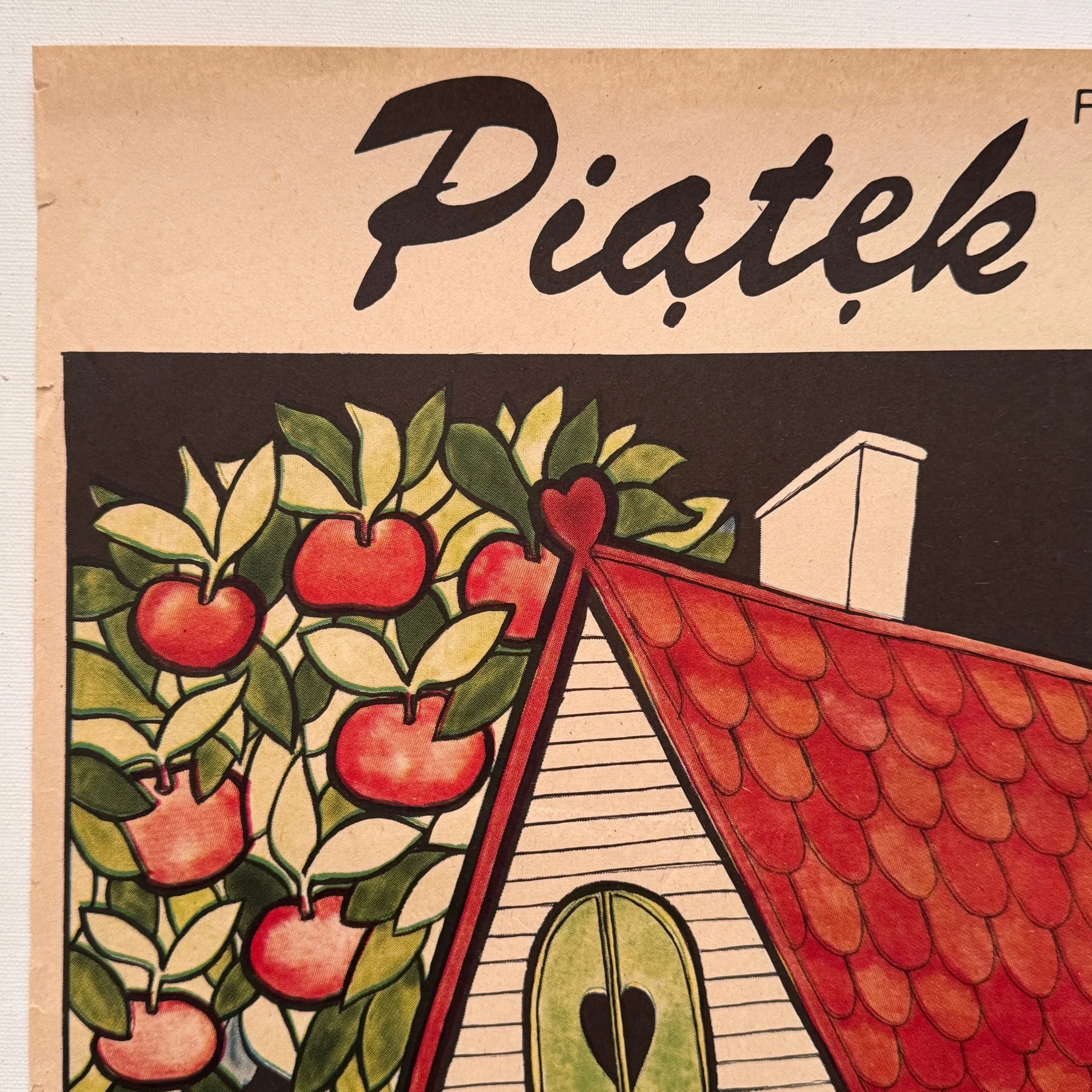 Vintage Polish poster designed by Krystyna Hoffmann-Pagowska in 1981 for a Czechoslovakian film Piatek Nie Swiatek Friday is No Holiday