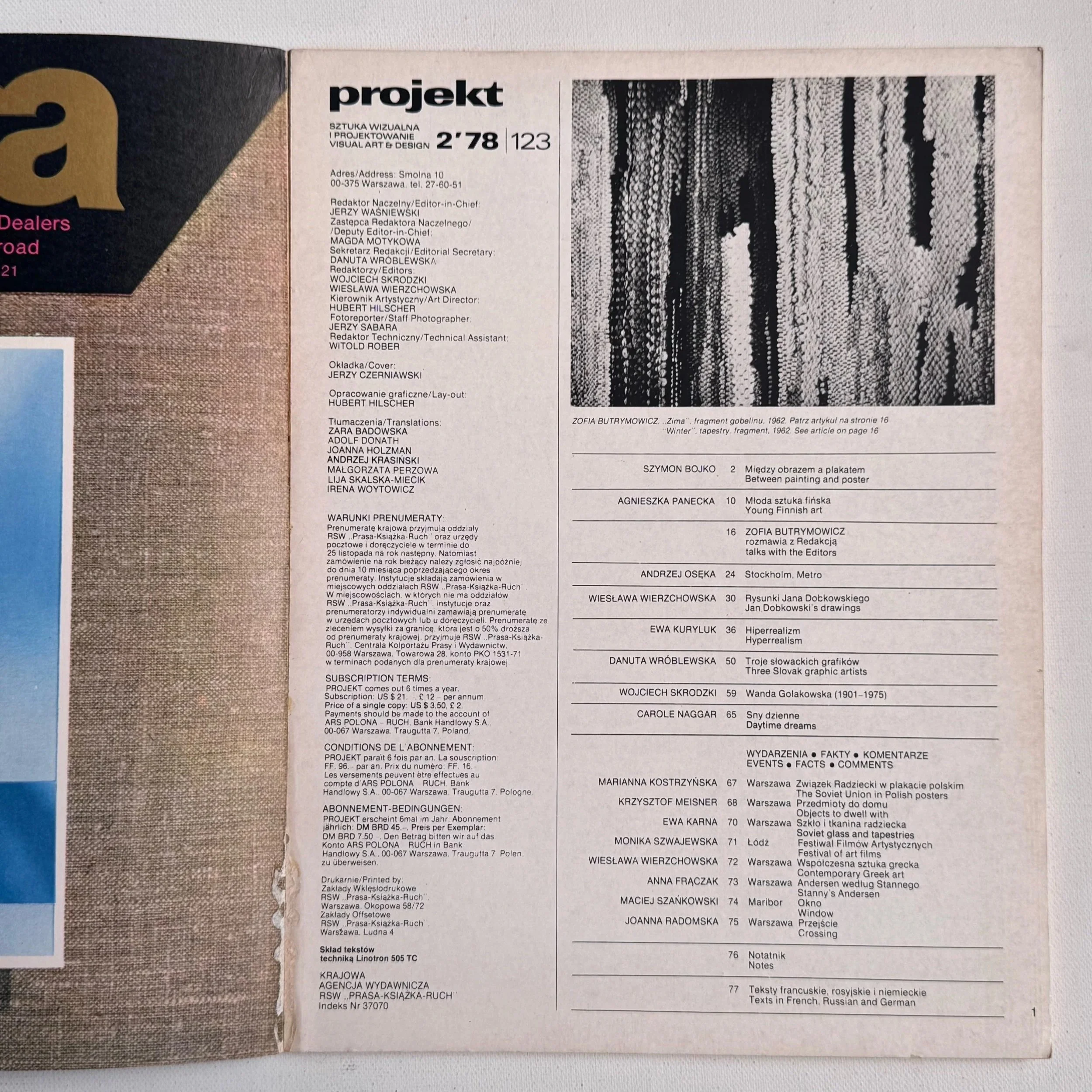 Vintage Polish ‘Projekt‘ magazine of visual art and design, with cover designed by Jerzy Czerniawski in 1978 (No 2/123).