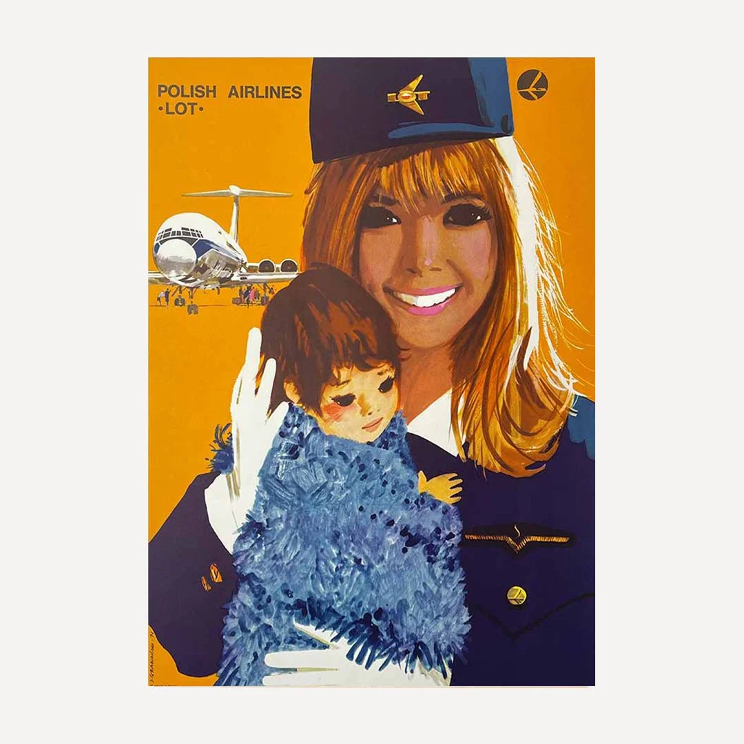 Polish Airlines LOT by Janusz Grabianski, 1971 Polish Travel Poster, Vintage Advertising Poster, Polish School of Posters, Rare Polish Poster, Projekt 26 Posters