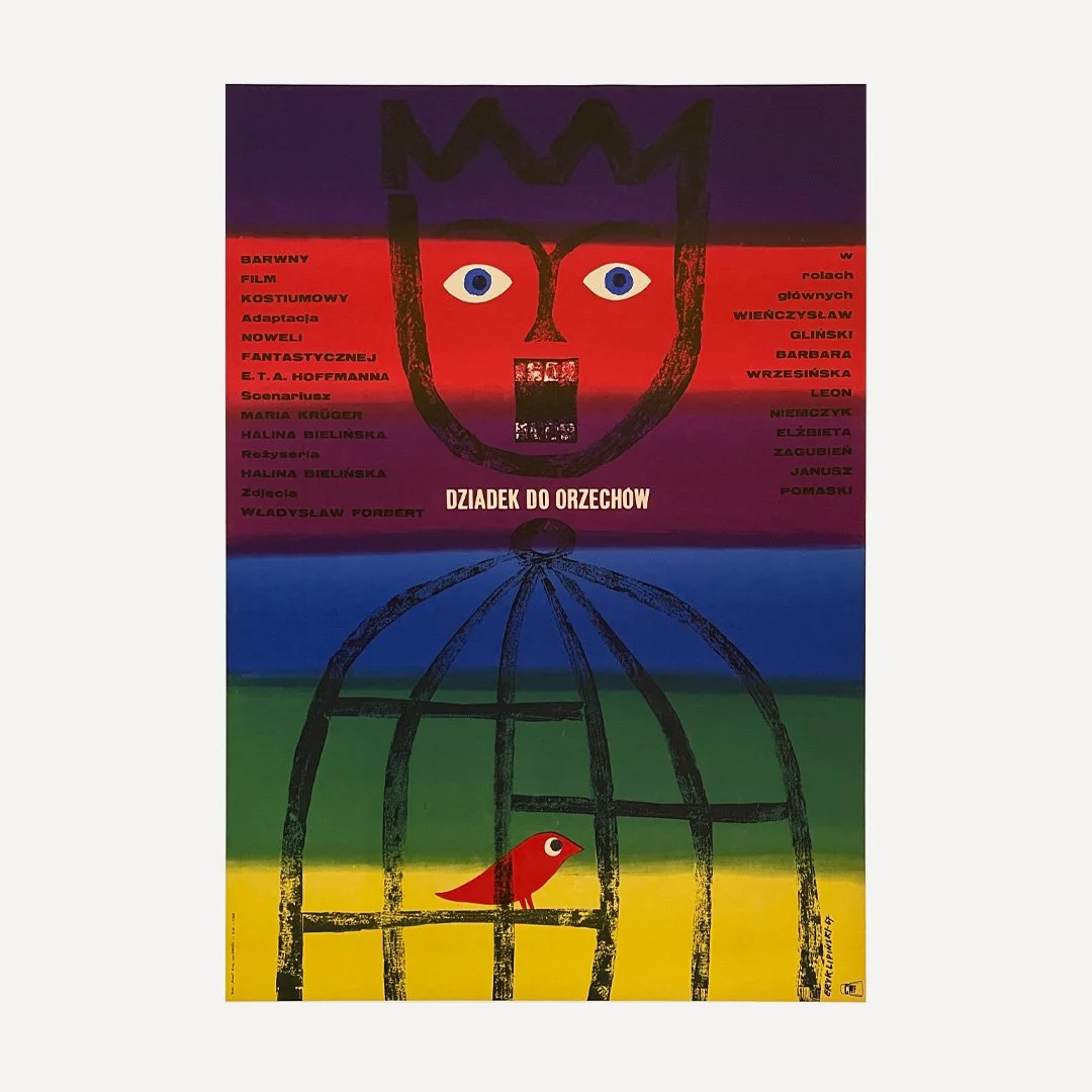 Eryk Lipinski designed this beautiful vintage Polish poster for the 1967 Polish costume film ‘Dziadek Do Orzechow (The Nutcracker) directed by Halina Bielinska.