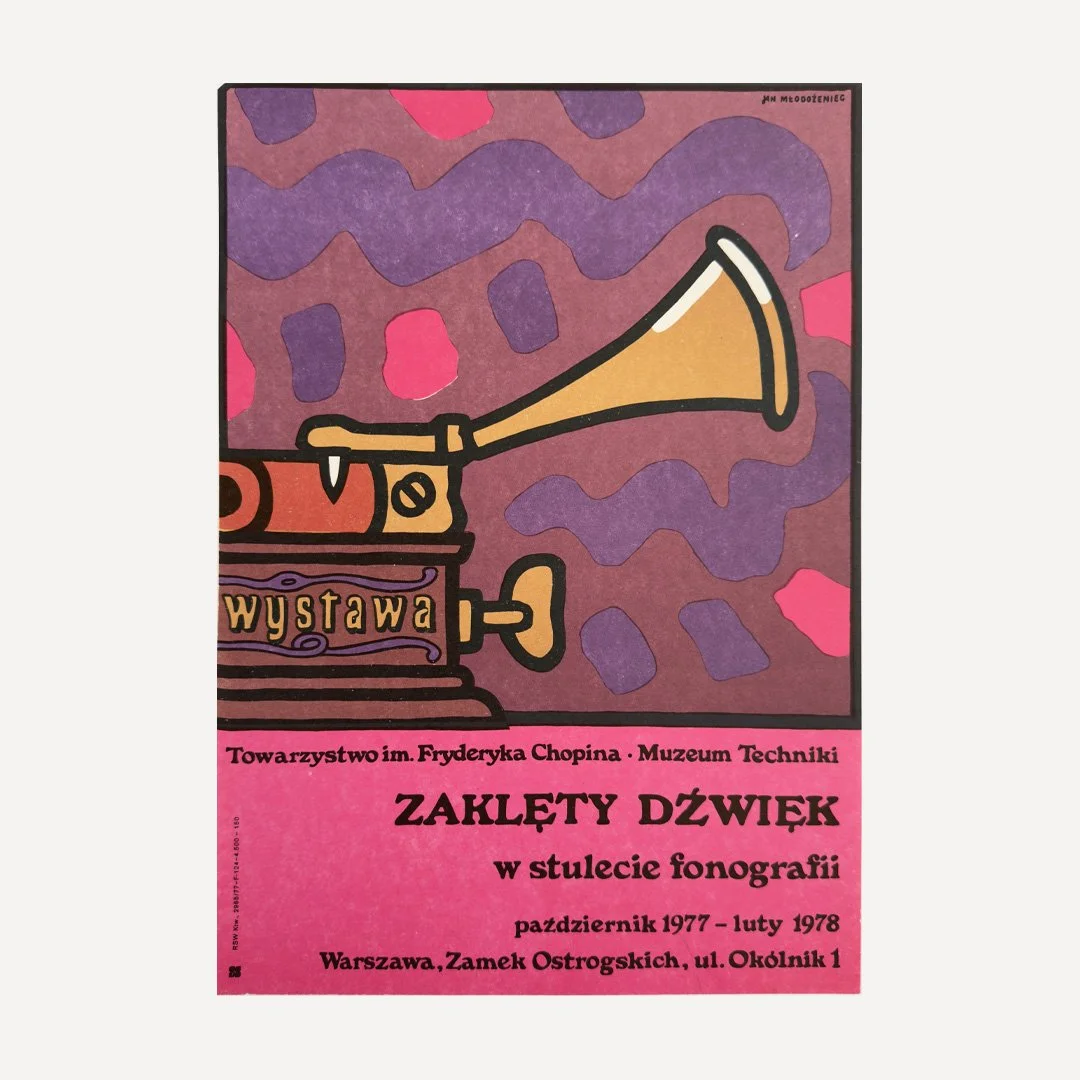 ZAklety Dzwiek Jan Mlodozeniec Exhibition Polish Poster 1977 Wystawa Fonografii