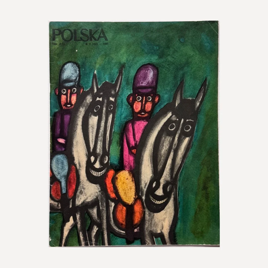 vintage Polska Magazine, with cover ‘Jockeys’ (Dzokeje) designed by Andrzej Krajewski in 1967.