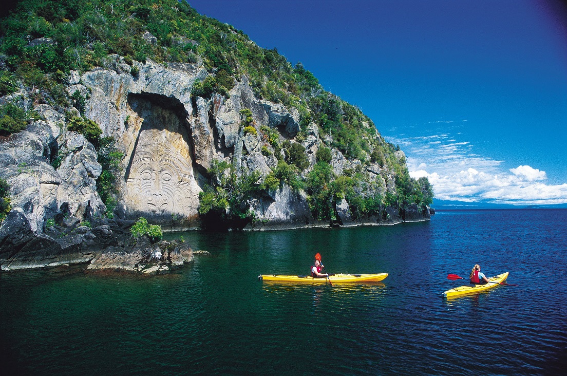 Viewing the Mine Bay Maori Rock Carvings on Lake Taupo by kayak.jpg