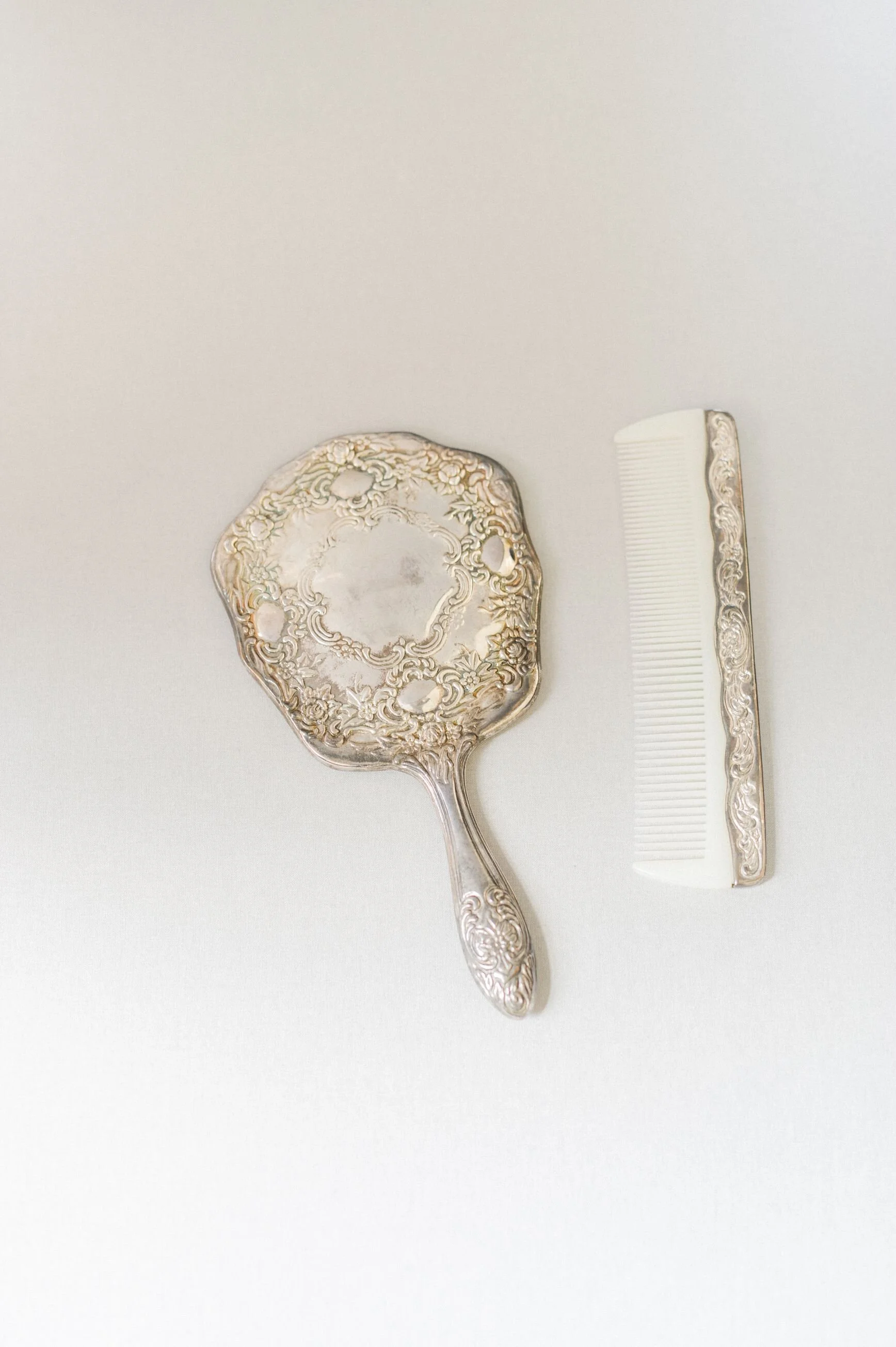 antique silver mirror + comb set