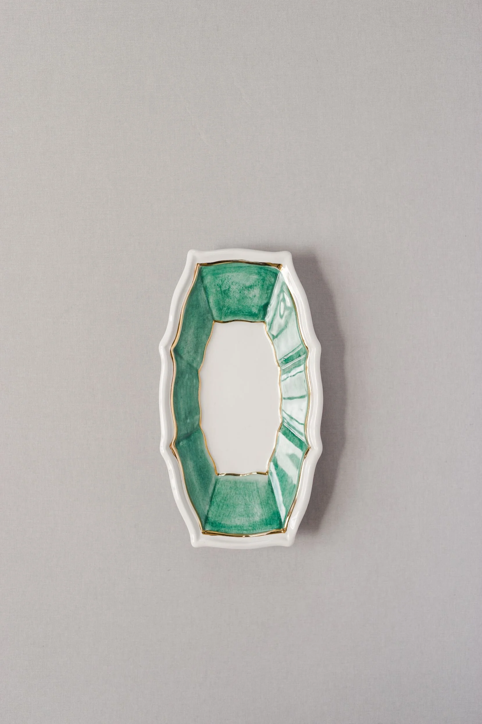 small unique cream + green tray