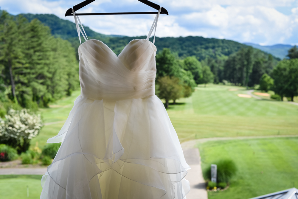 wedding dress photography golf course in background