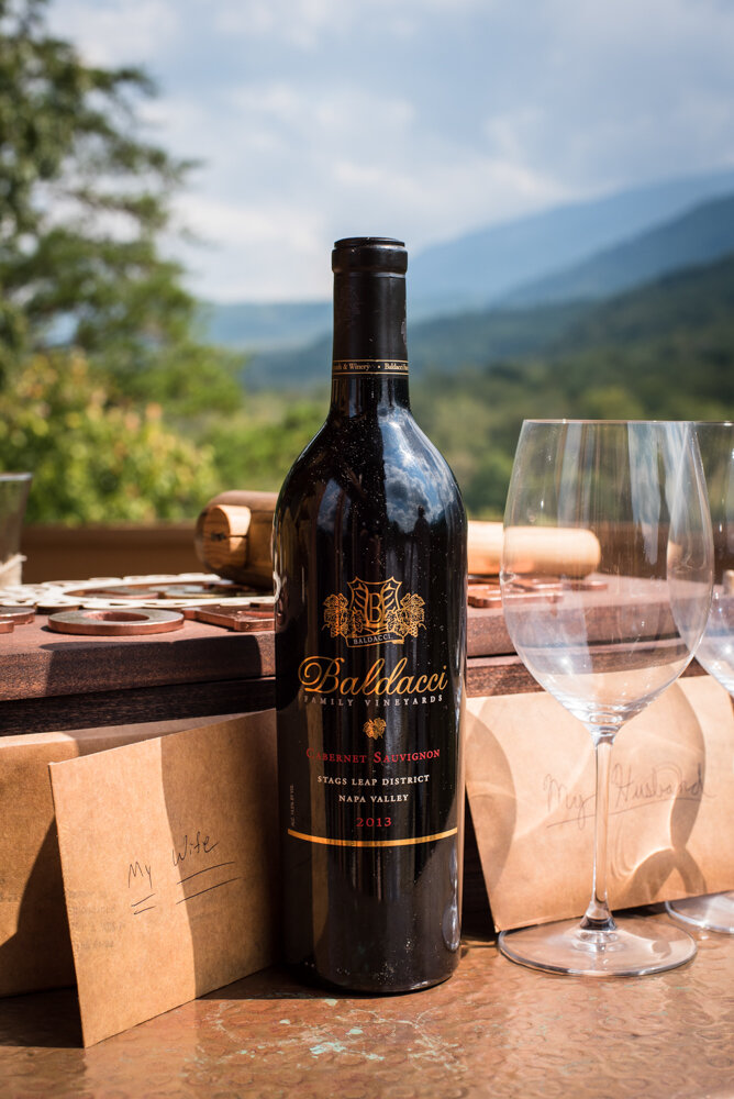 Gatlinburg mountain wedding wine and glasses pictured with mountain background