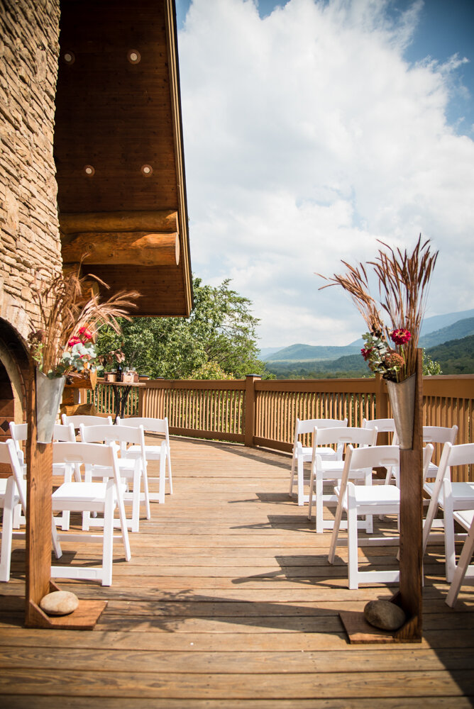 Gatlinburg mountain wedding ceremony on cabin porch