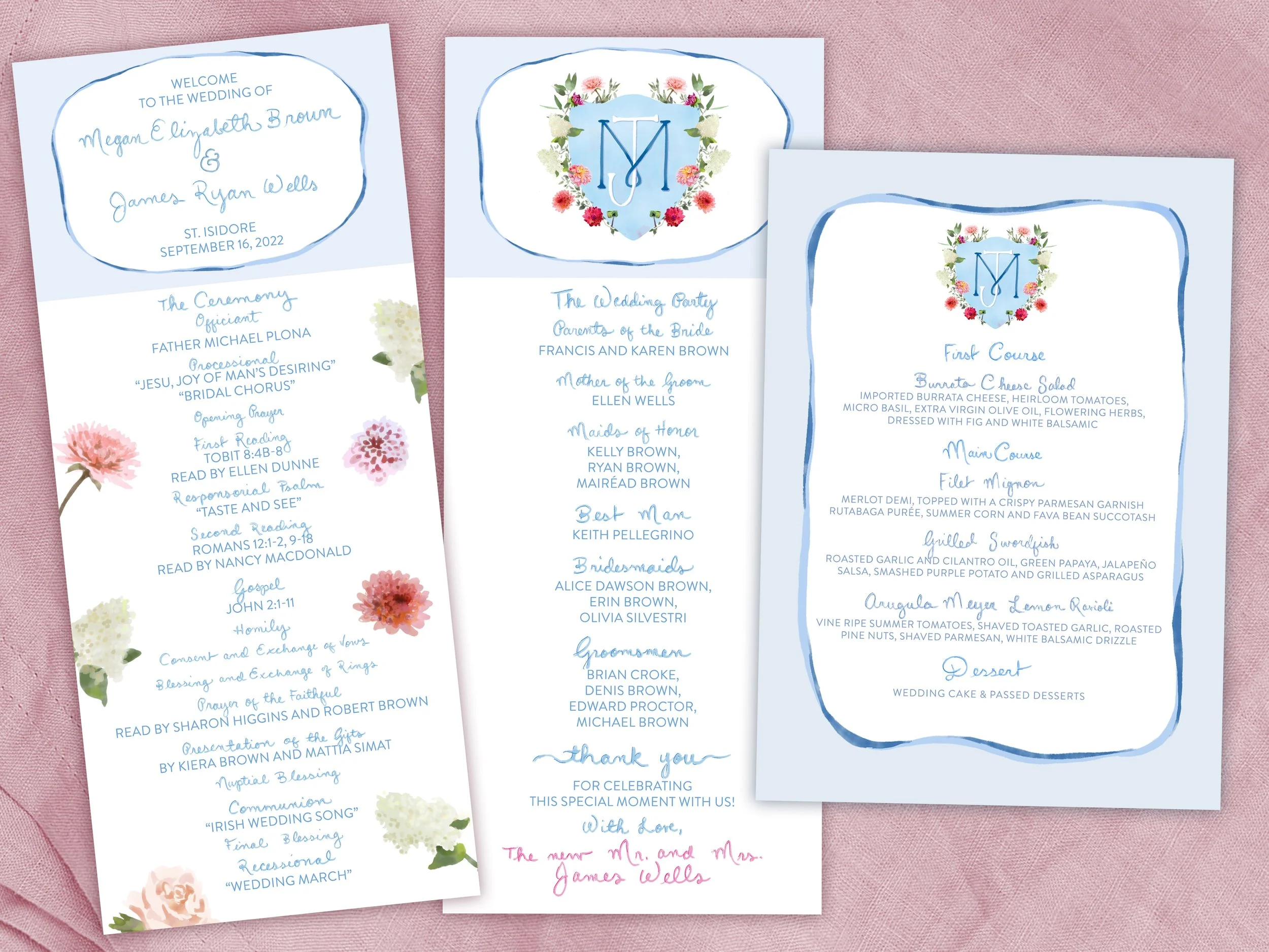  Day-Of Stationery: Illustrated programs and menus with both hand painted and printed items 