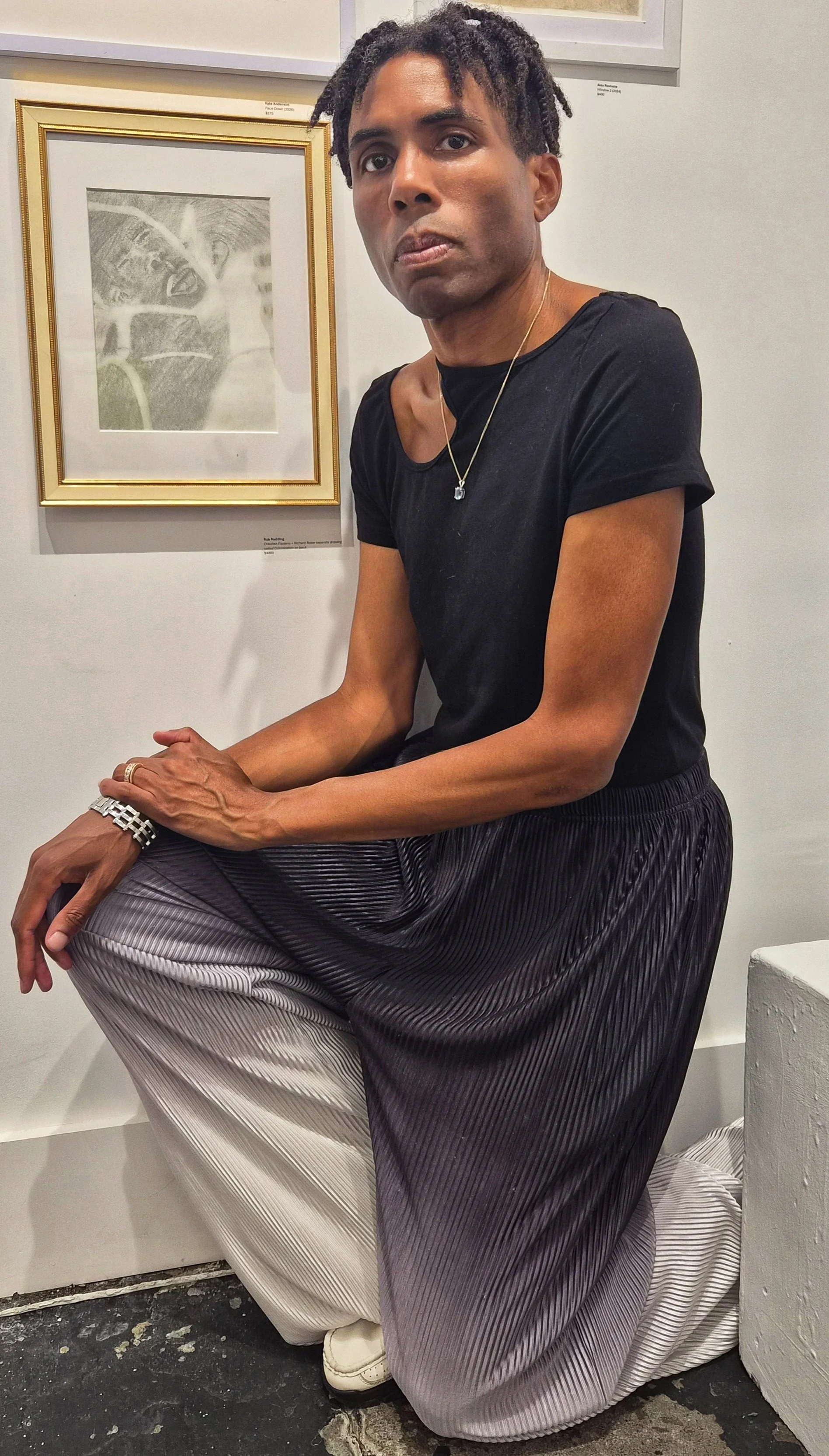 Rob Redding with work from Graphic Graphite: Bucking as a Challenge to Racial Narrative at SoHo Project Space ahead of the book’s Juneteenth release. Photo by Eva Mueller.