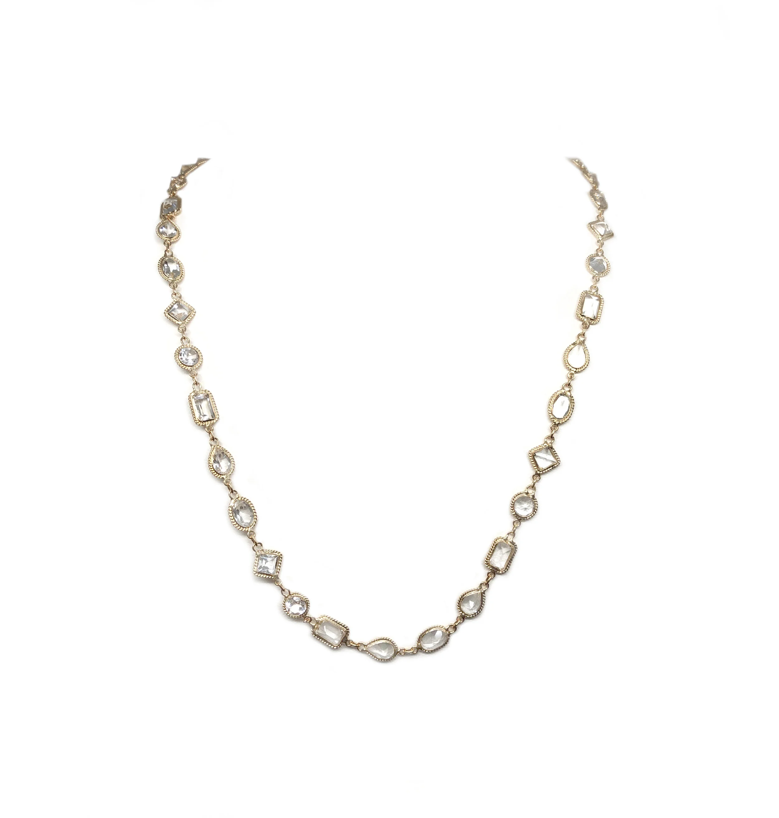 18K YG Necklace Are Mix Link White Topaz in 26"