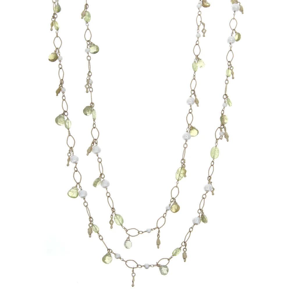 14-18K YG 4-1 Chrysoprase Pearl Necklace