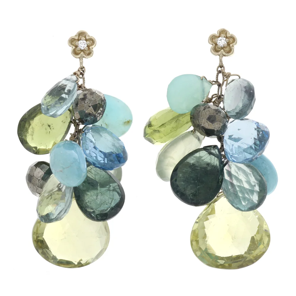 18k YG Multi-Gem and Diamond Earrings