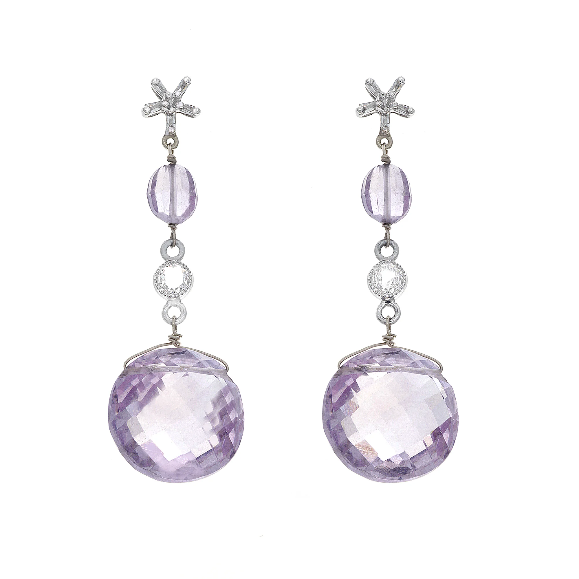 18k WG Lilac Amethyst and Diamond Earrings