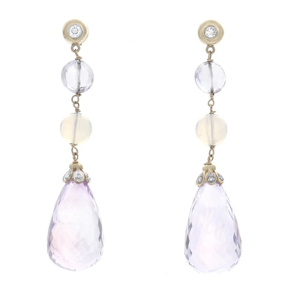 18k YG Lilac Amethyst, Opal and Diamonds Earrings