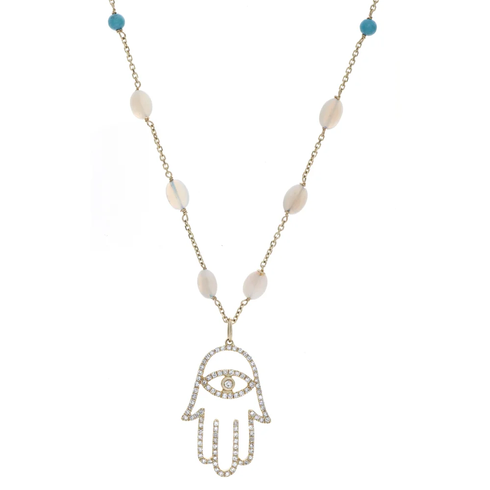 18-22k YG Opal and Diamond Hamsa Necklace