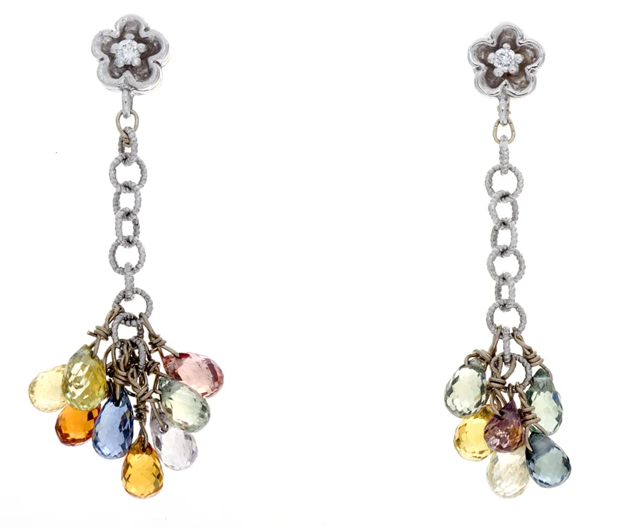 18k WG Colored Sapphire and Diamond Earrings