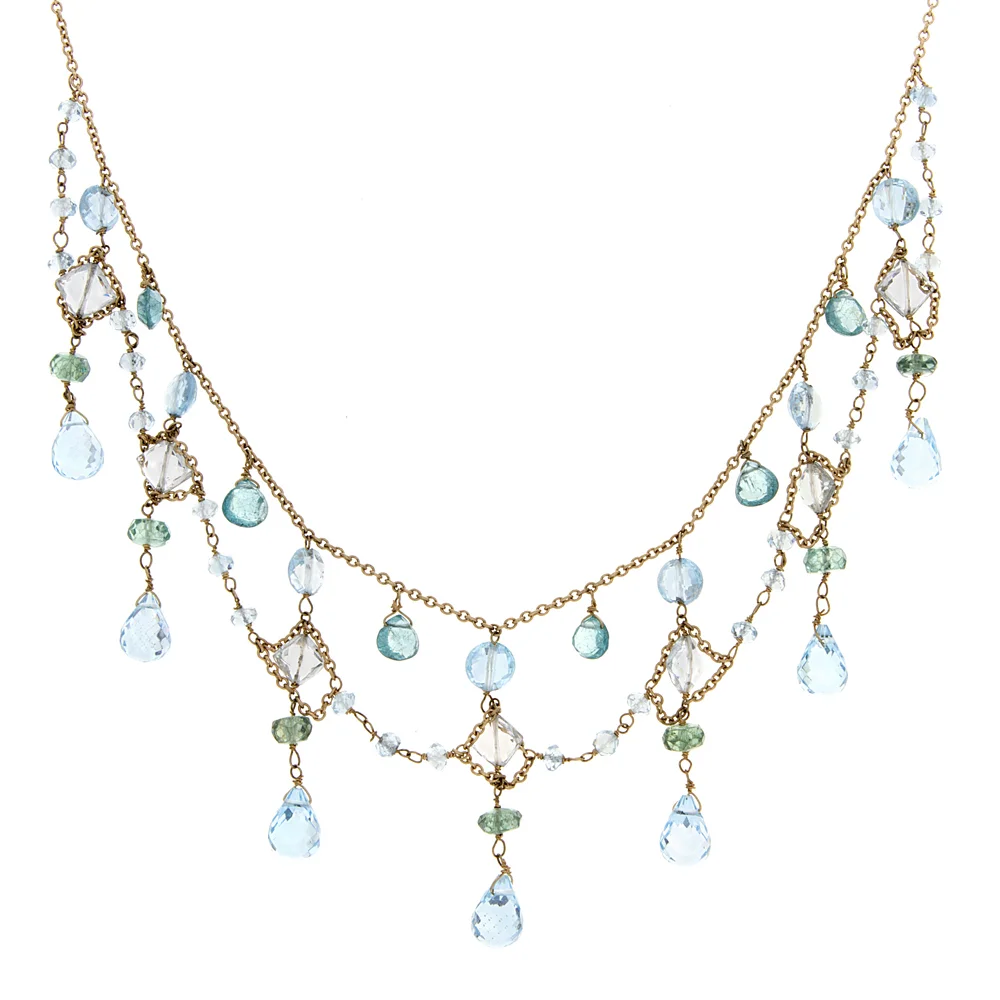 18-22k YG Aquamarine, Appetite, Blue Topaz, White Topaz Necklace