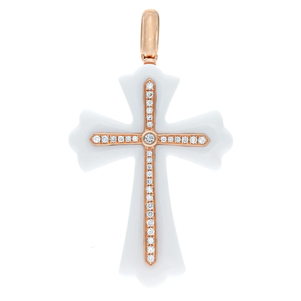 18k RG White Coral Diamond Cross
