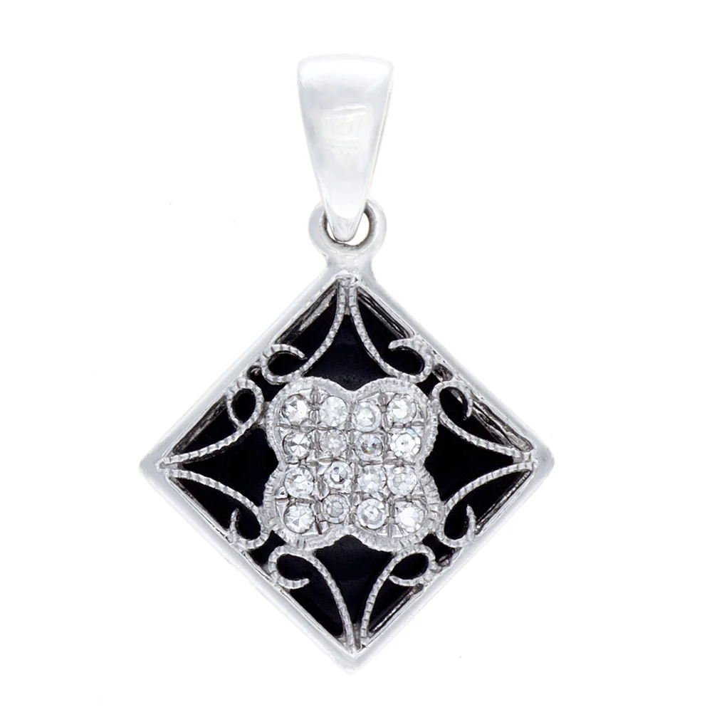 18k WG Black Enamel Diamond 4 Leaf Charm