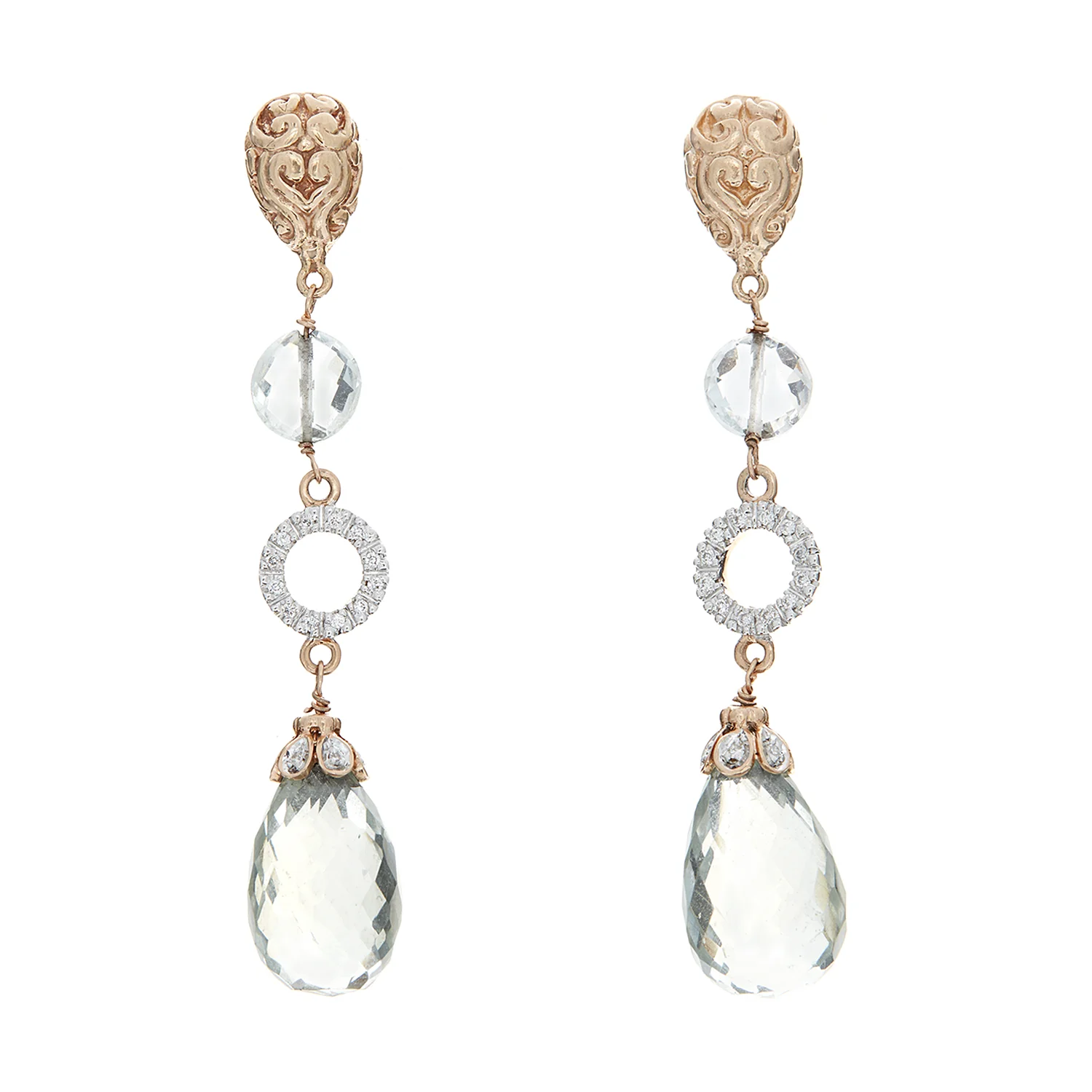 18k RG Green Amethyst and Diamond Earrings