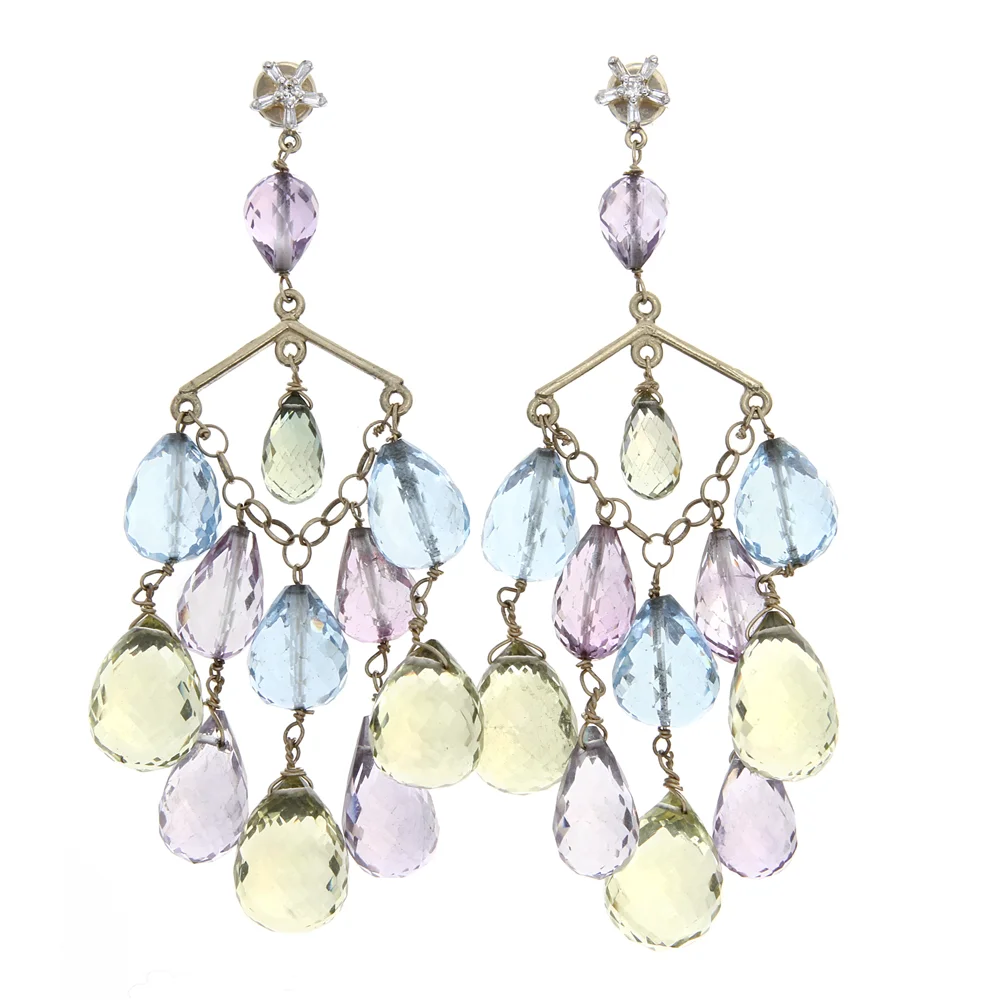 18k YG Blue Topaz, Lemon Citrine Earrings