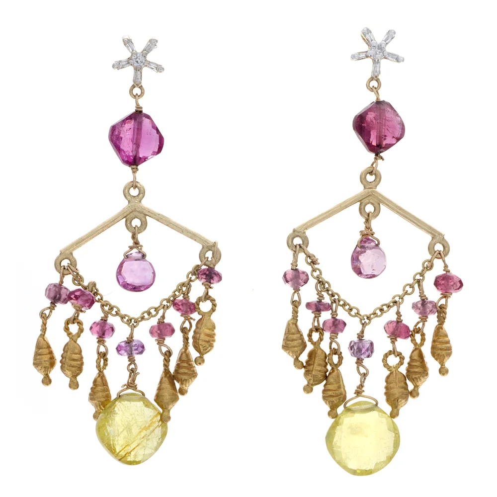 18-22k YG Pink and Yellow Tourmaline Earrings