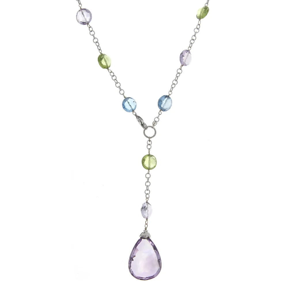 18k WG Lilac Amethyst, Blue Topaz, Peridot Necklace