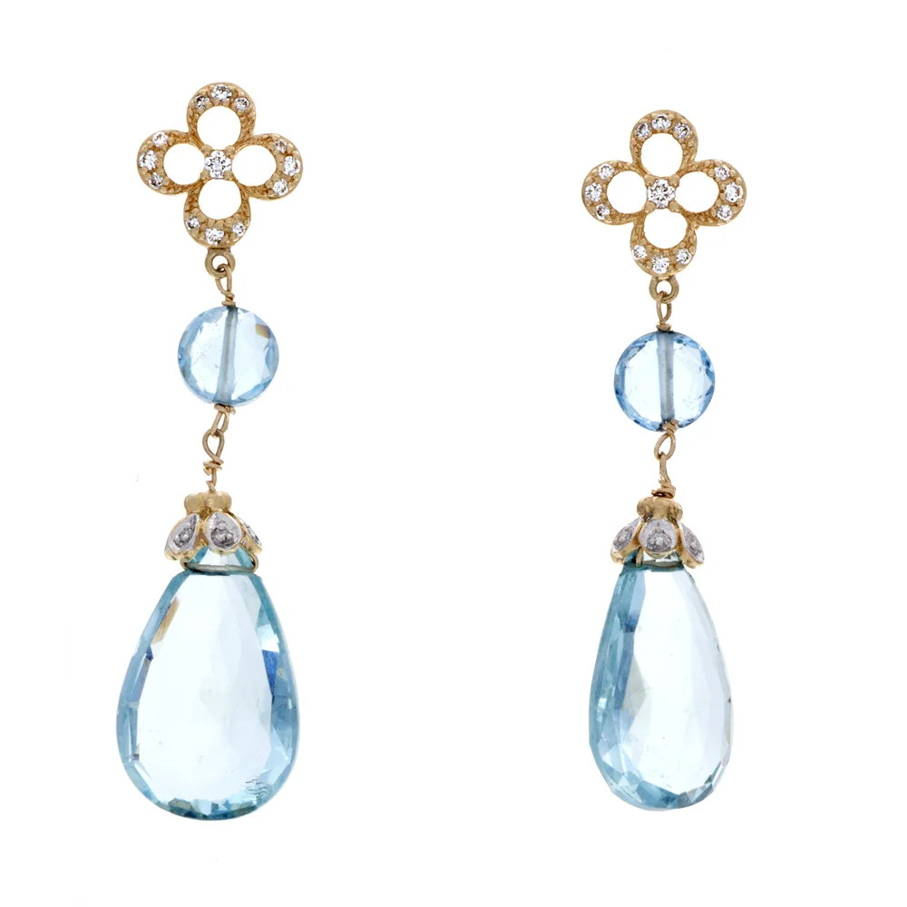 18k YG Aqua and Diamond Earrings