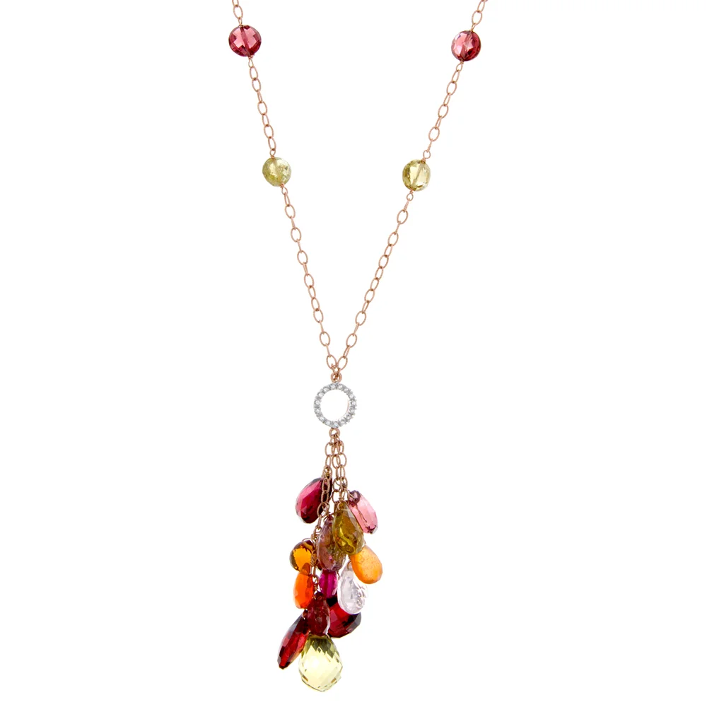 18k RG Multi-Gem Diamond Dangle Necklace