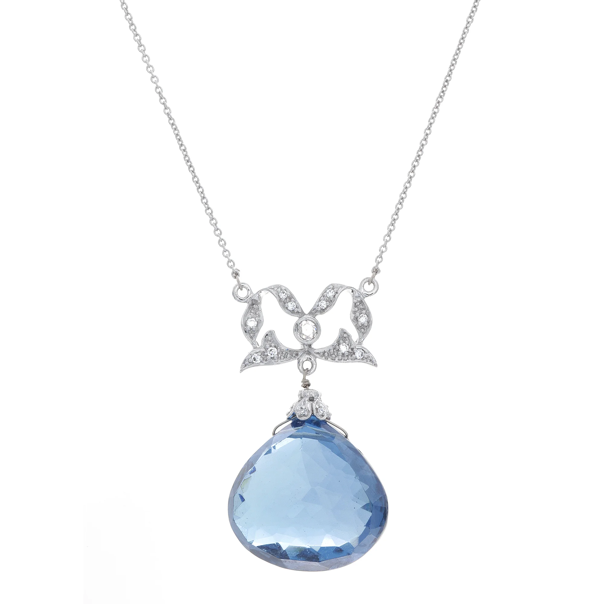 18k WG Swiss Blue Topaz and Diamond Necklace