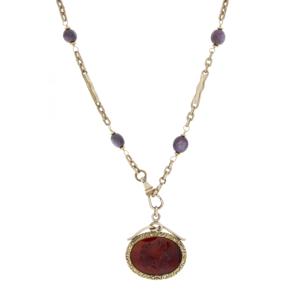 18k YG Carnelian Star Ruby Necklace