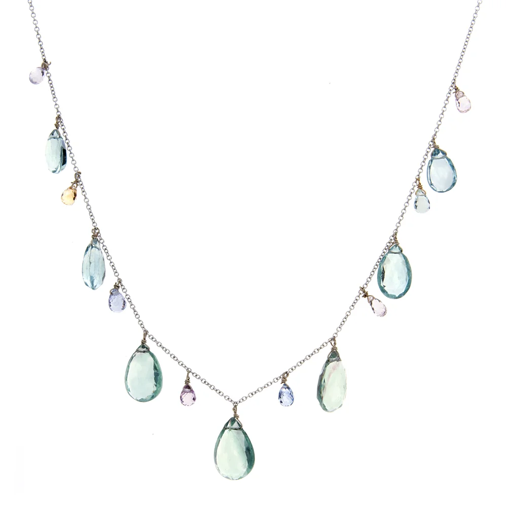 18k WG Afghan Tourmaline, Colored Sapphire Necklace