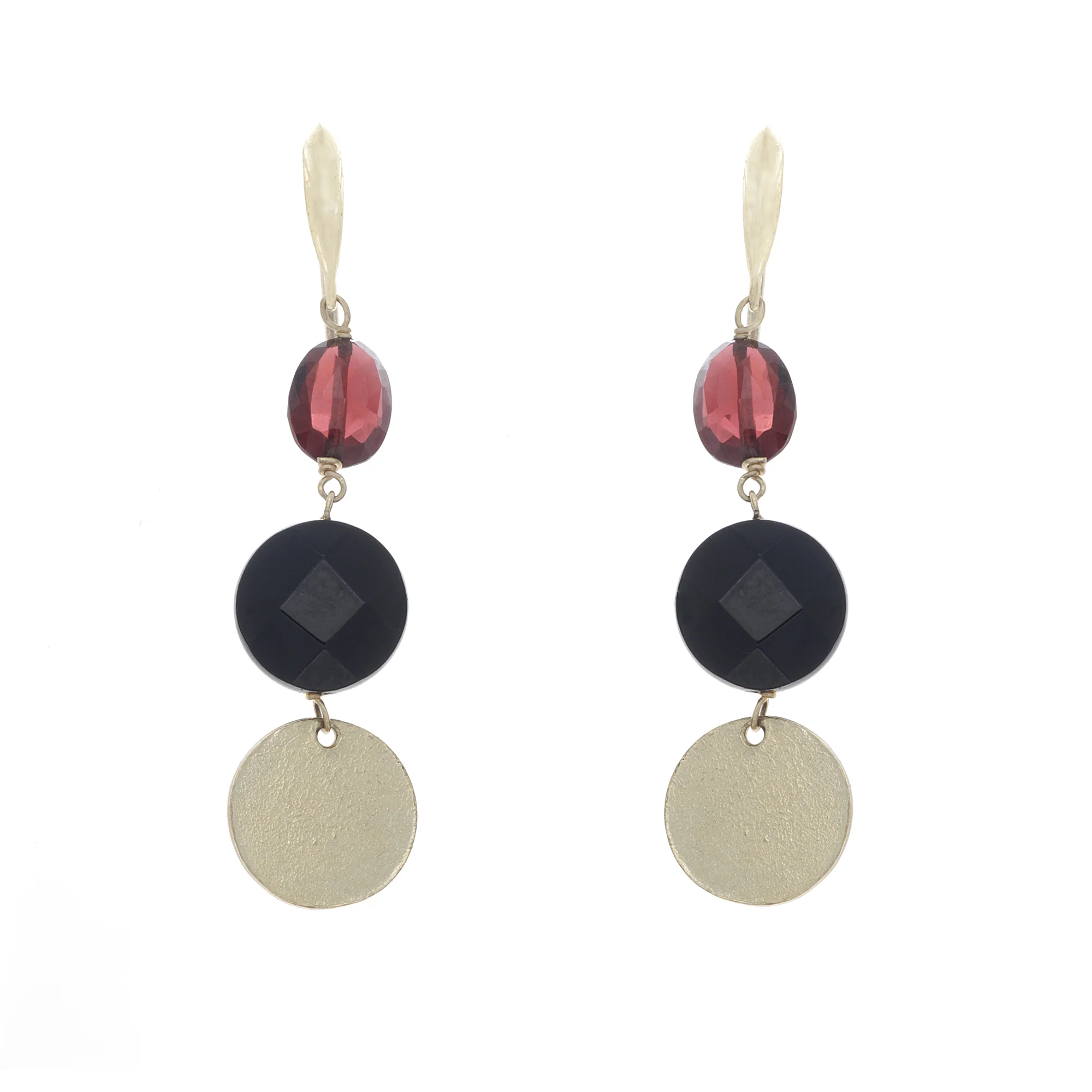 18k YG Garnet, Black Tourmaline Earrings