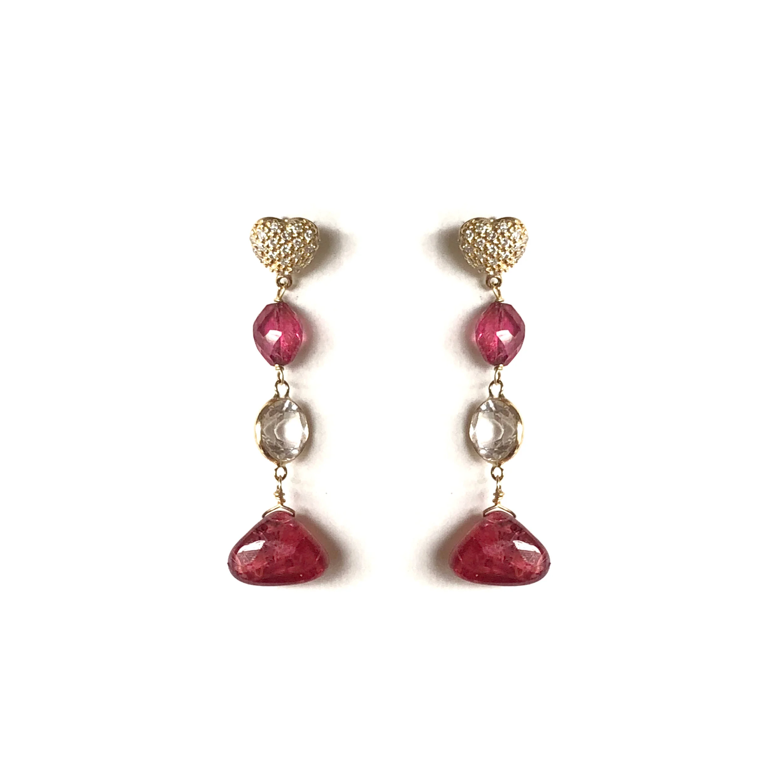 18k YG Ruby, Sapphire, White Topaz, Diamond Earrings