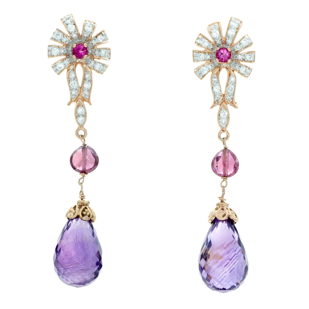 18k RG Amethyst, Pink Sapphire Earrings