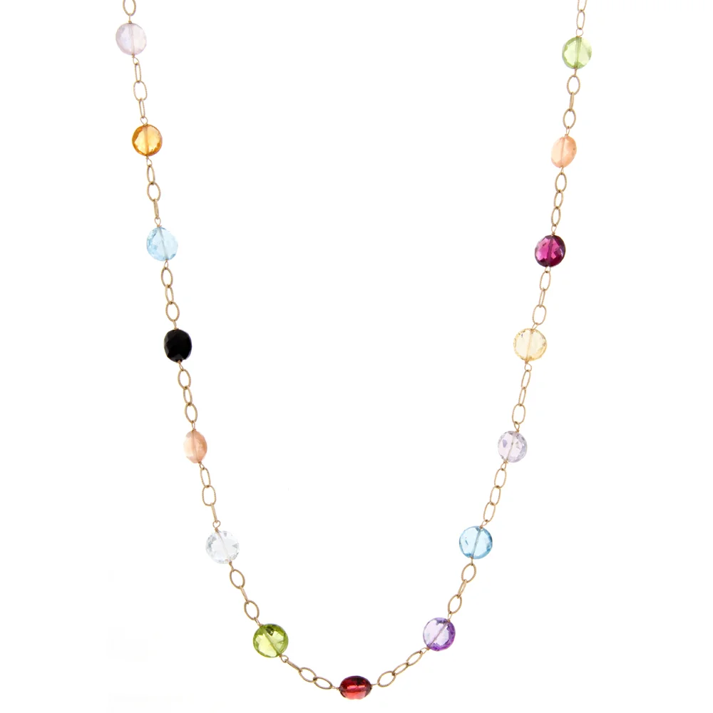 18k YG Asst. Gemstone Coin Necklace